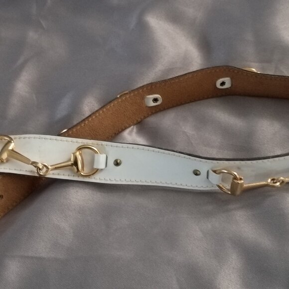 ❤️Womens CALDERON Handmade White Patent HORSEBIT BELT MEDIUM main image 9